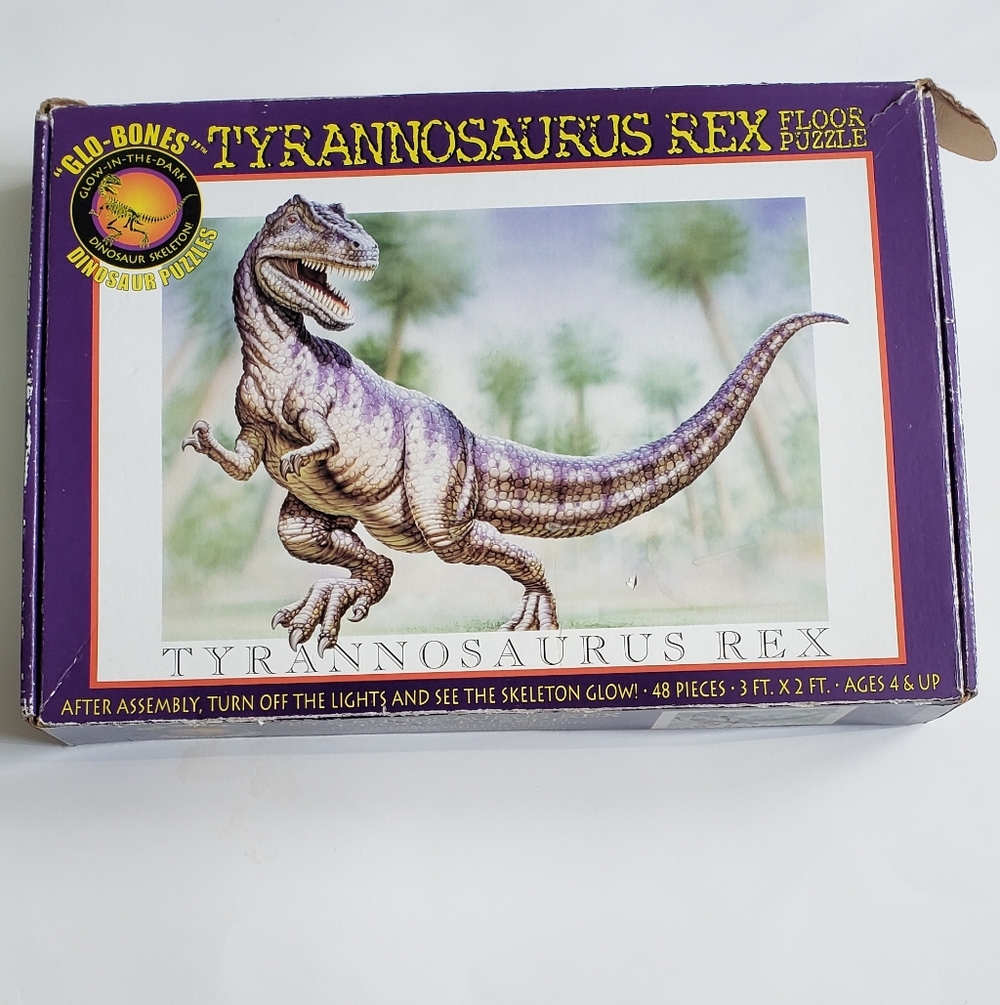 Vintage Glo-Bones T-Rex Floor Puzzle - COMPLETE - Glows in Dark